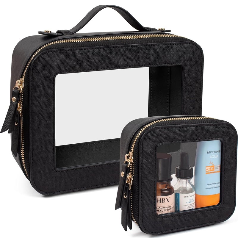LETGO Clear Makeup Bags Set - TSA Approved Toiletry Bag with Handle Large Opening, Clear Toiletry Bags Case Pouch for Traveling Travel Car Orangizer Storage Essentials (Mini+Large Black) - Image 1